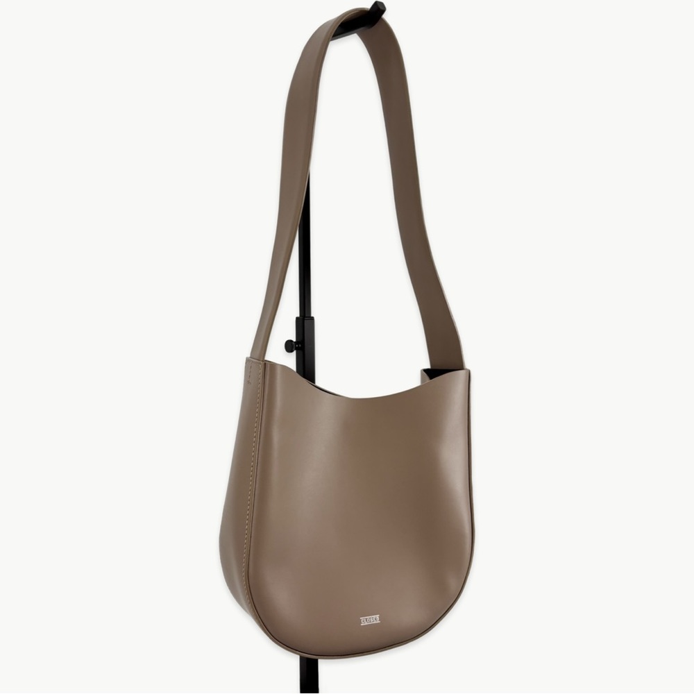 Closed Half Round 100% Calfskin Leather Tote Shoulder Bag | Grey - Picture 14 of 15